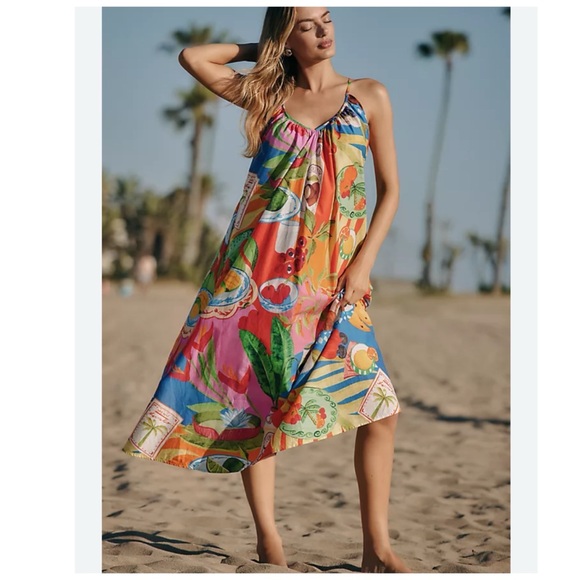 NWT Farm Rio Summer Picnic Beach Tropical Sleeveless Midi Dress w/ Belt M